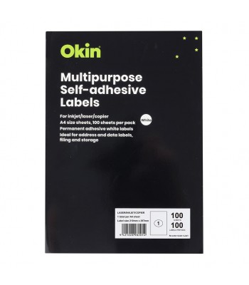 Okin Multipurpose Labels 1 Per Sheet 210x297mm, Pack of 100